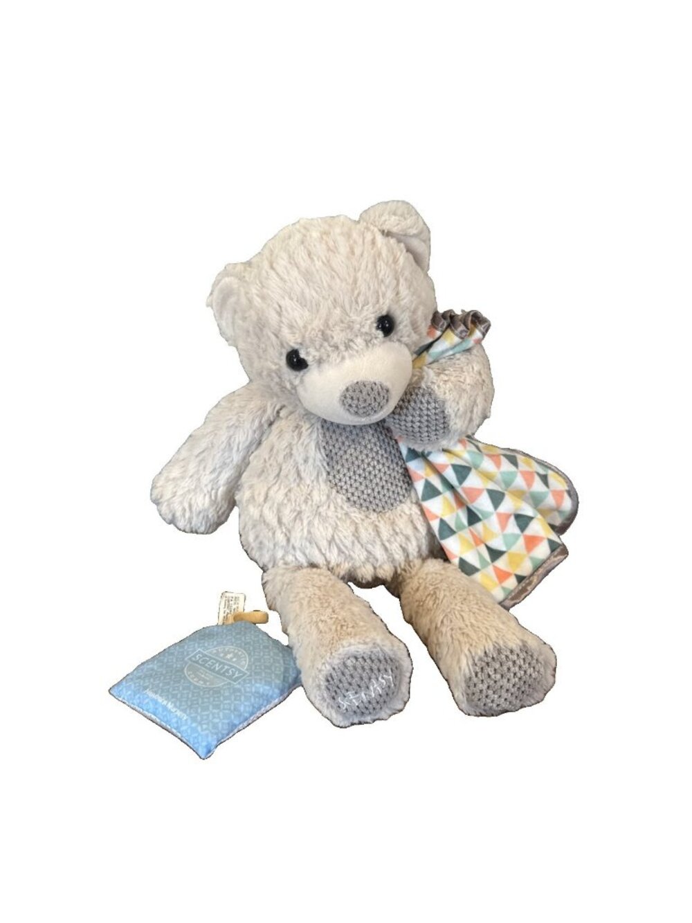 Scentsy Buddies Serena Sleepy Bear 16” Plush w/ Lovey Blanket Soft Cream & Gray